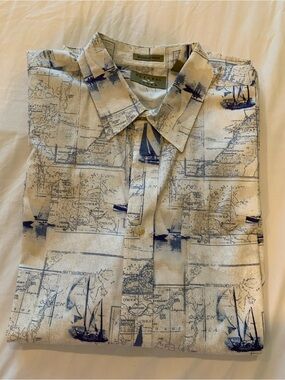 Natural Reflections Cream & Blue Nautical Print Button-Down Shirt